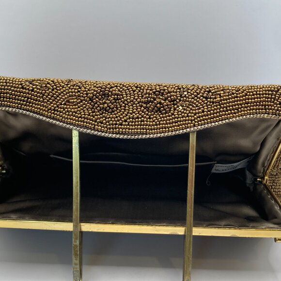 Exquisite Gold Tone Beaded Handbag with Beaded Handle 1970s Fashion Glamourcore - Picture 5 of 9
